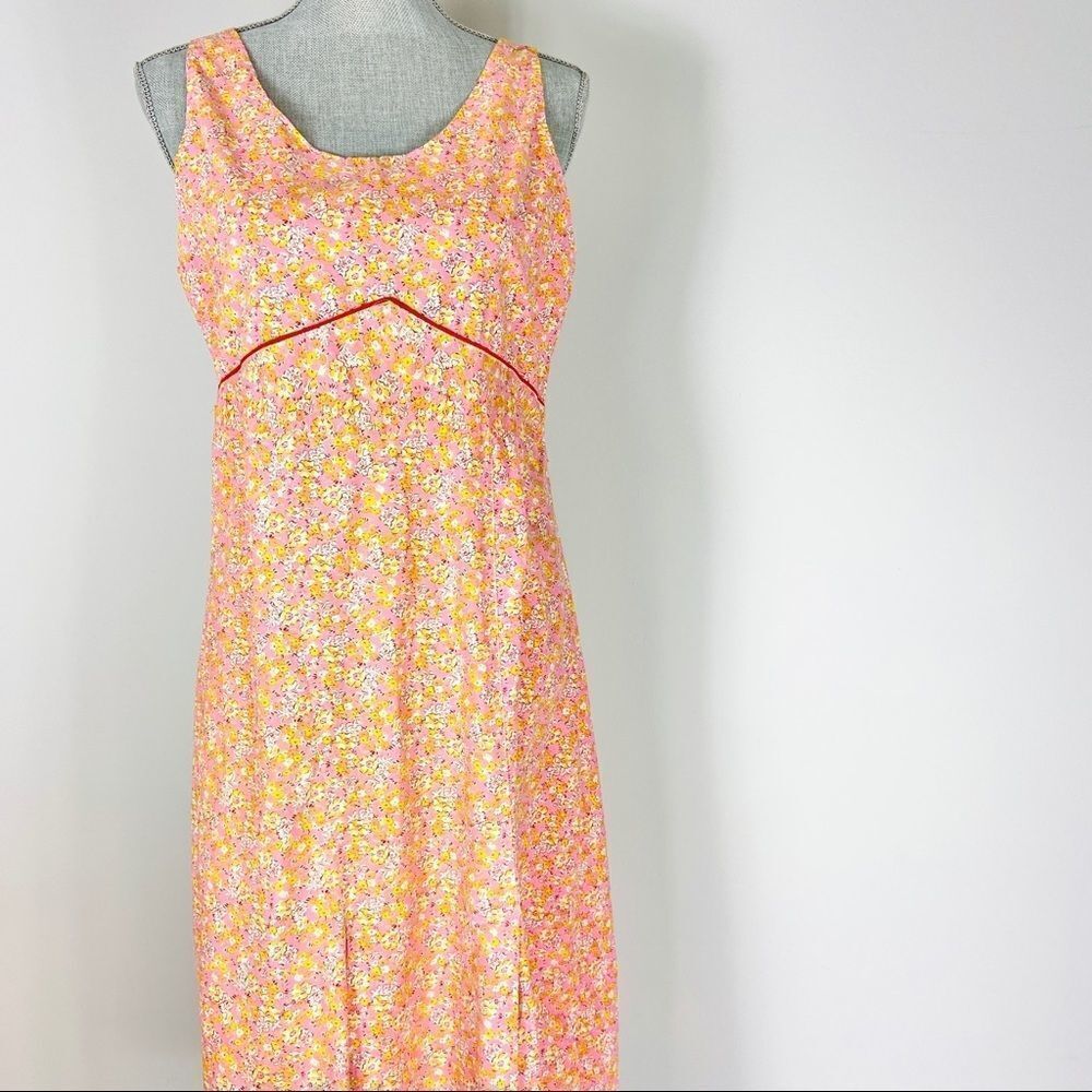 Vintage Pink Orange Floral Dress Handmade.Feminine Summer Romantic Poetcore - Picture 2 of 12